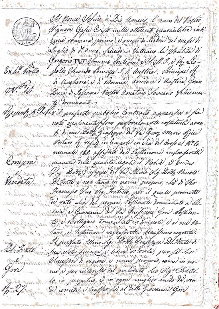 Prunecchio: Una Transazione Immobiliare nel Granducato di Toscana tra Debiti e Promesse