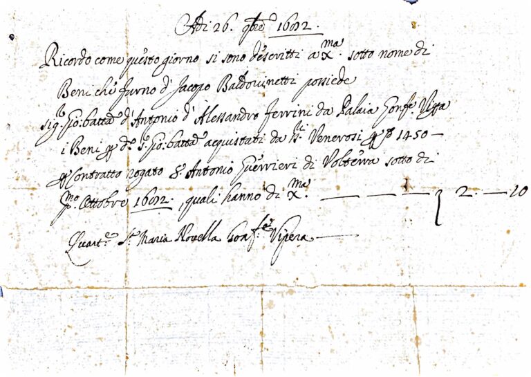 Un Affare Volterrano nel Seicento: Jacopo Baldouinetti, i Venerosi e un Ferrini da Palaia