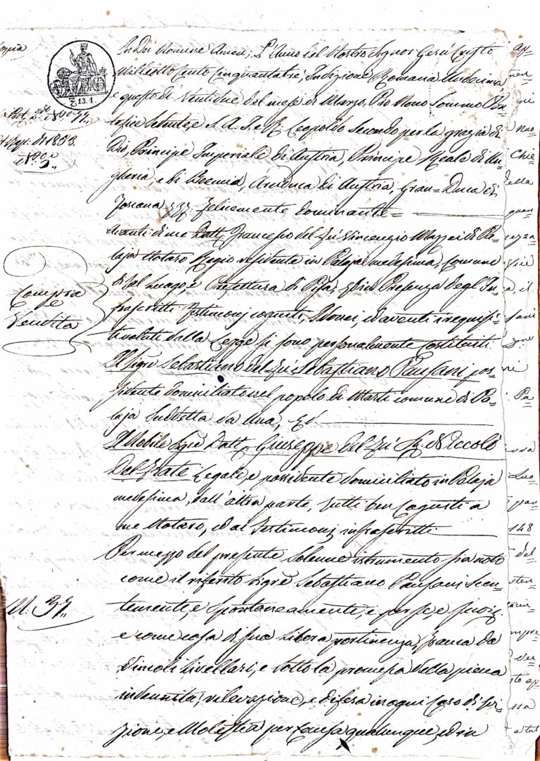 Un Affare di Terra nella Toscana del Granduca: Pausani e Del Frate a Palaia nel 1853