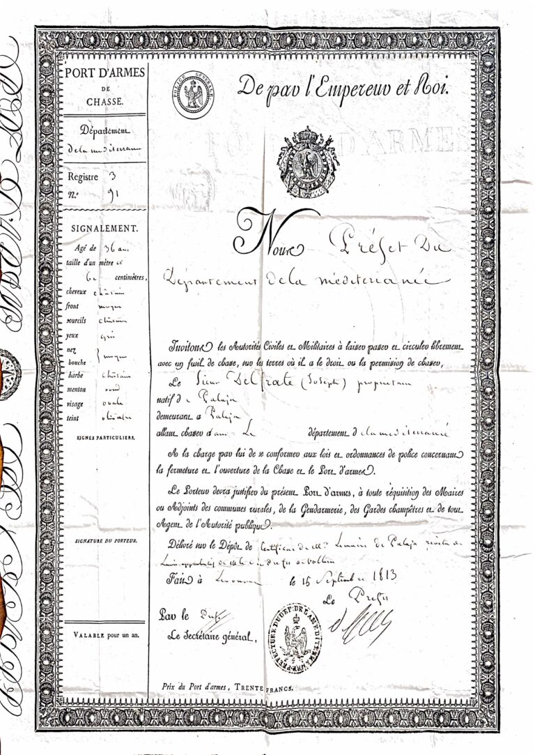 Un Permesso di Caccia nell’Era Napoleonica: Giuseppe Delfrate e il Dipartimento del Mediterraneo