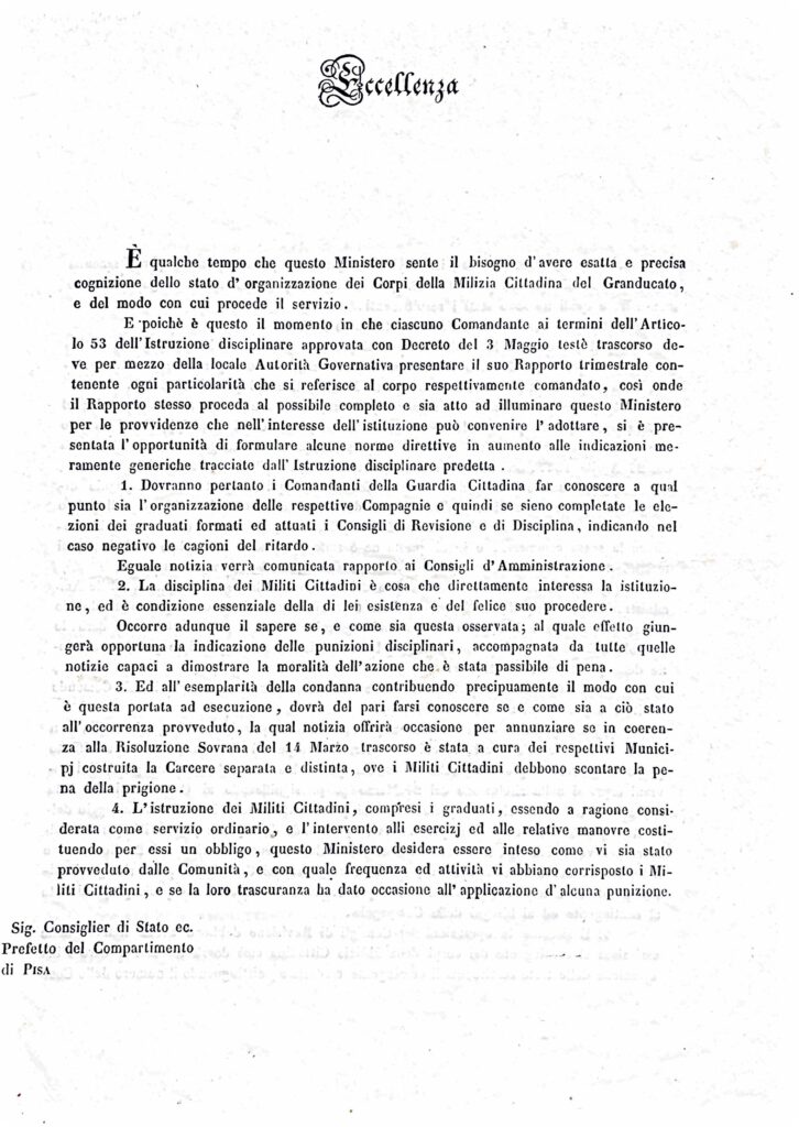 Guardia Civica della comunità di Palaia e delle località vicine Marti, Castel del Bosco, Montefoscoli