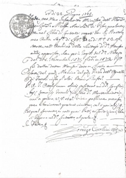 Rogito del Ministro dell’ Ill[ustrissi]ma eR[everendissi]ma Mensa Arcivesc[ovile] di Pisa