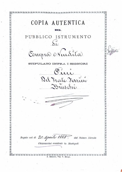 Atto notarile di stabilimento di credito e voltura catastale per pagamento di imposizioni su beni stabili. – S. Miniato (1888)