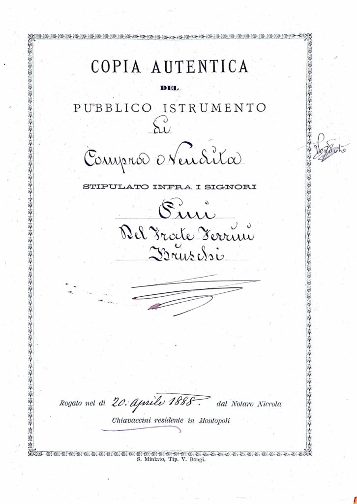 Atto notarile di stabilimento di credito e voltura catastale per pagamento di imposizioni su beni stabili. – S. Miniato (1888)
