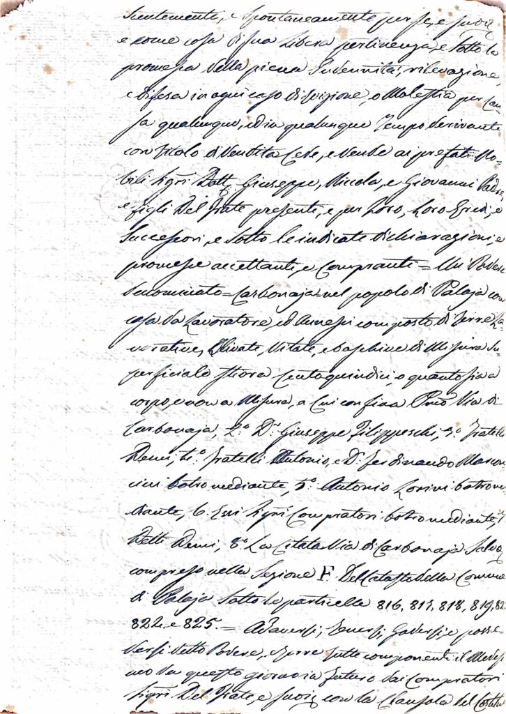 Fascicolo compravendita del podere «Carbonaja» (Palaia): rogito notarile, confessione di debito, quietanze, volture, iscrizioni ipotecarie e perizia (Palaia–Pontedera, 1851–1852) — Antonio Pandolfi / Nobili Dott. Giuseppe, Niccola e Giovanni Del Frate – Palaia (XIX secolo)