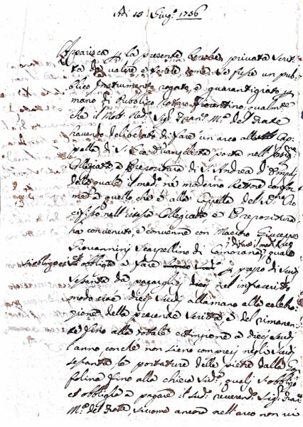 Fascicolo Atti e Ricevute di Completamento Lavori Architettonici della Cappella di S. Giovanni Evangelista: documenti e pagamenti per la costruzione dell’arco (Empoli, 1736-1756) – Empoli (1756)