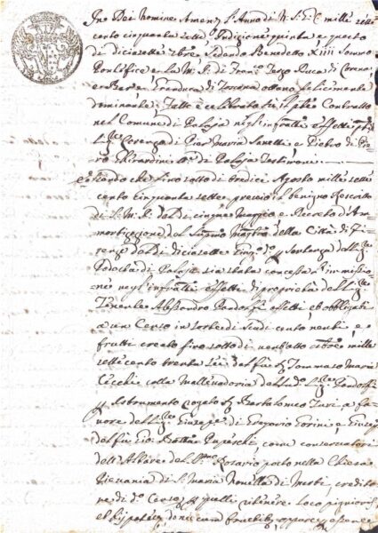 Fascicolo di atti patrimoniali e personali della comunità di Palaia: contratti di immissio e censo, affitti, accettazione di eredità e patti di dote (Palaia, Forcoli e località limitrofe; 1673-1759) – Palaja (1757)