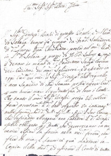Corrispondenza privata – Solaia (XVIII secolo)