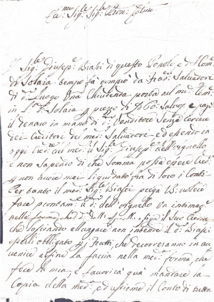 Corrispondenza privata – Solaia (XVIII secolo)