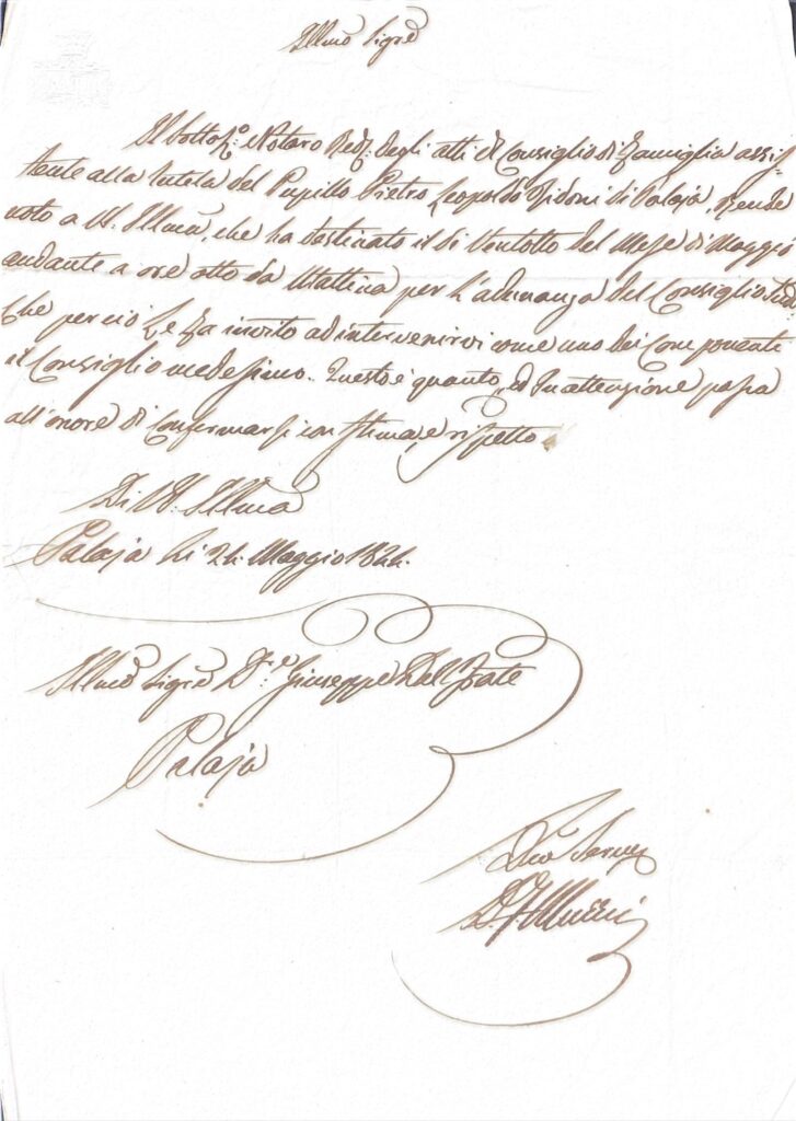 Fascicolo Corrispondenza e atti relativi a Consigli di Famiglia e tutela indirizzati a Giuseppe Del Frate: convocazioni notarili, lettere private, suppliche ed annotazioni postali (Ponte d’Era/Palaja e centri toscani, 1824-1853)