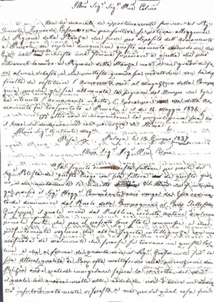 Documento amministrativo – Palaia (1837)