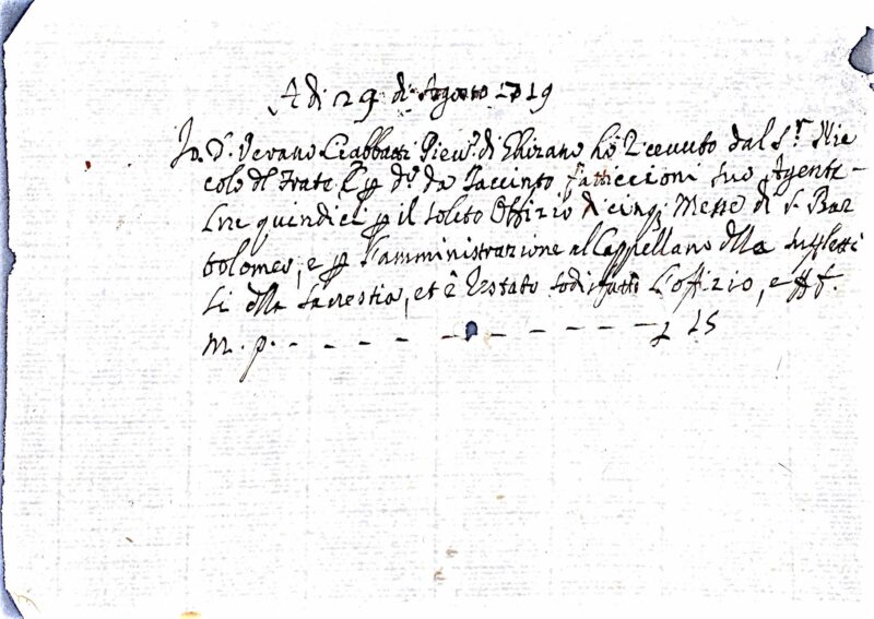 Documento ecclesiastico – Ghizzano (1719)