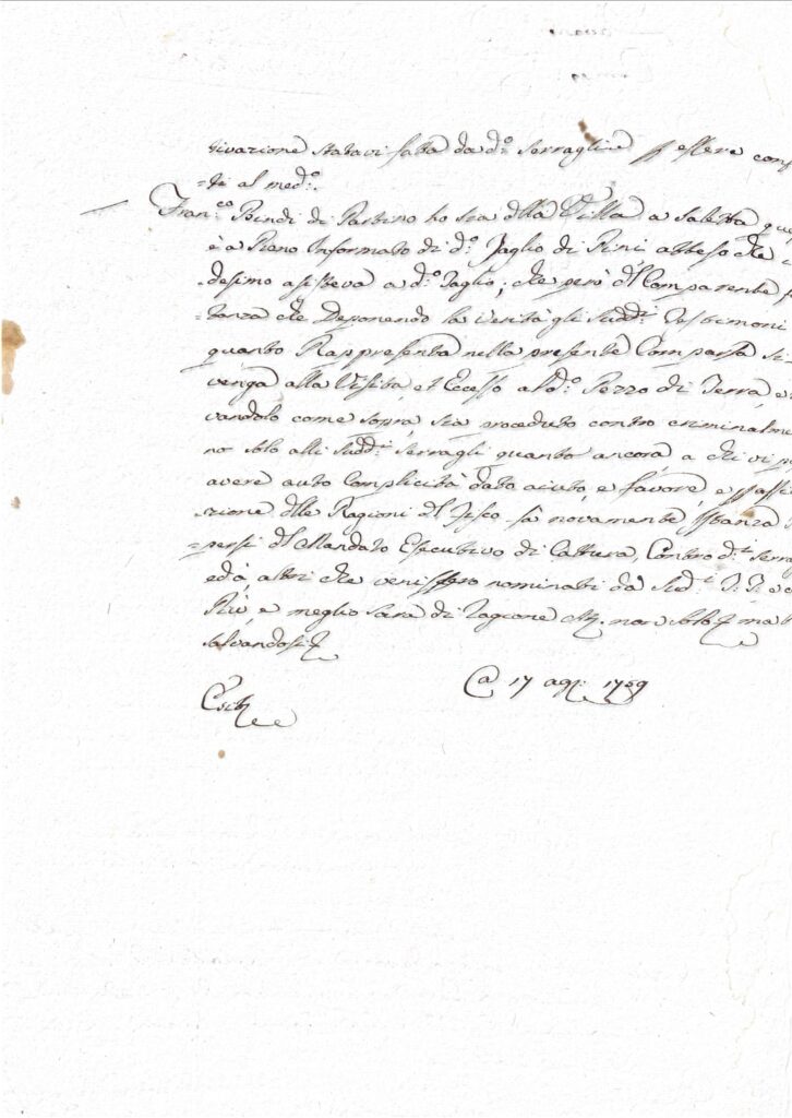 Documento amministrativo – Partino (1759)